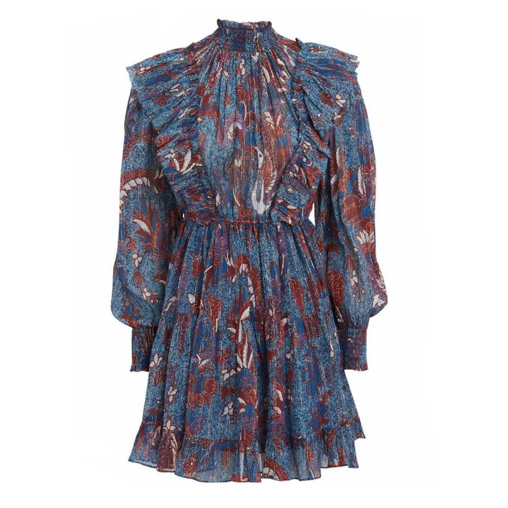 $550 ULLA JOHNSON Vienne Lurex Ruffle Dress - Picture 2 of 3